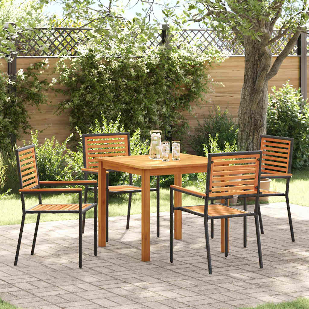 Garden Dining Set 5 pcs Solid Acacia Wood Black 85 cm table length 4-Seater