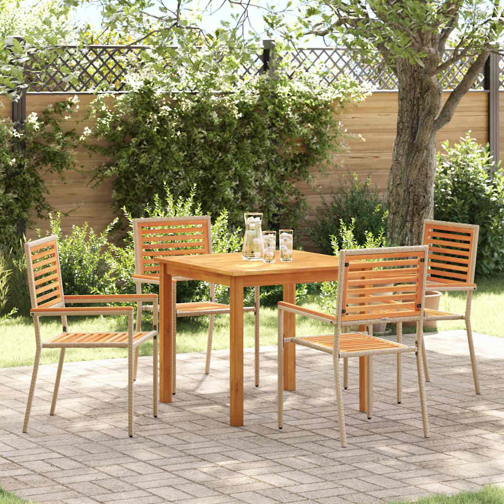 Garden Dining Set 5 pcs Solid Acacia Wood Beige 85 cm table length 4-Seater