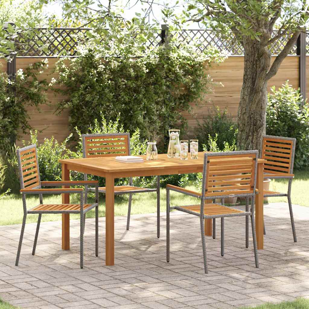 Garden Dining Set 5 pcs Solid Acacia Wood Grey 150 cm table length 4-Seater