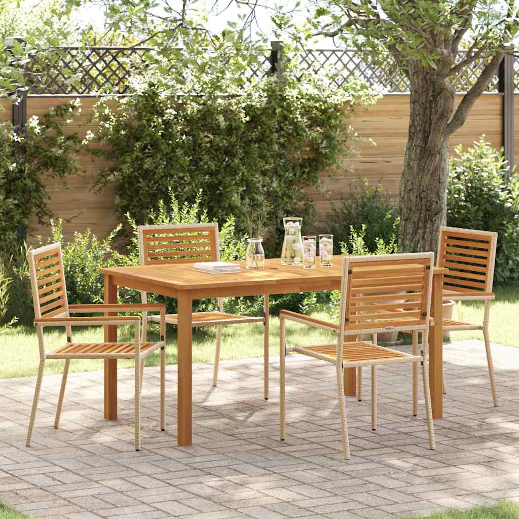 Garden Dining Set 5 pcs Solid Acacia Wood Beige 150 cm table length 4-Seater