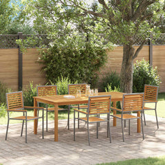 Garden Dining Set 5 pcs Solid Acacia Wood Grey 200 cm table length 6-Seater