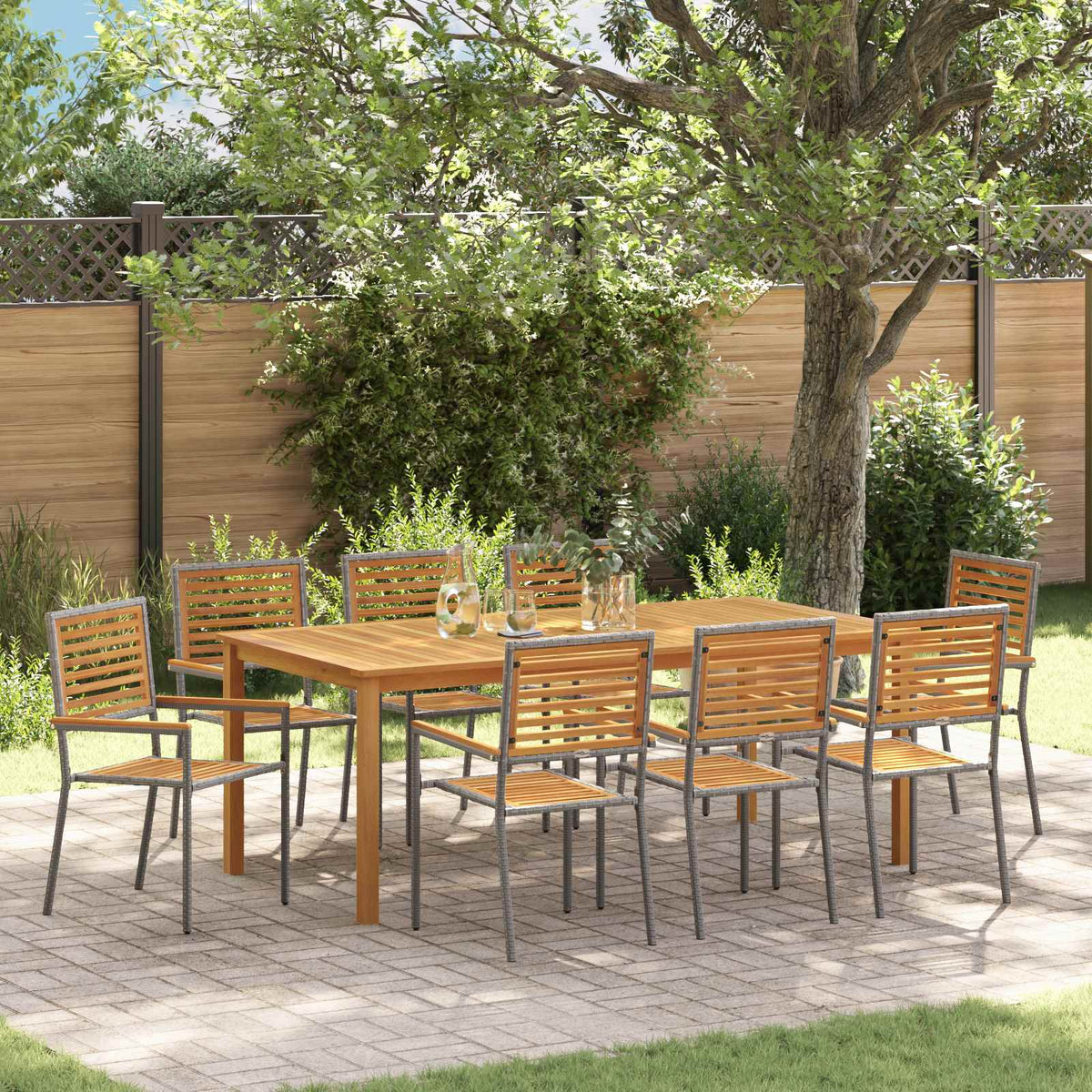 Garden Dining Set 5 pcs Solid Acacia Wood Grey 200 cm table length 8-Seater