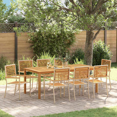 Garden Dining Set 5 pcs Solid Acacia Wood Beige 200 cm table length 8-Seater