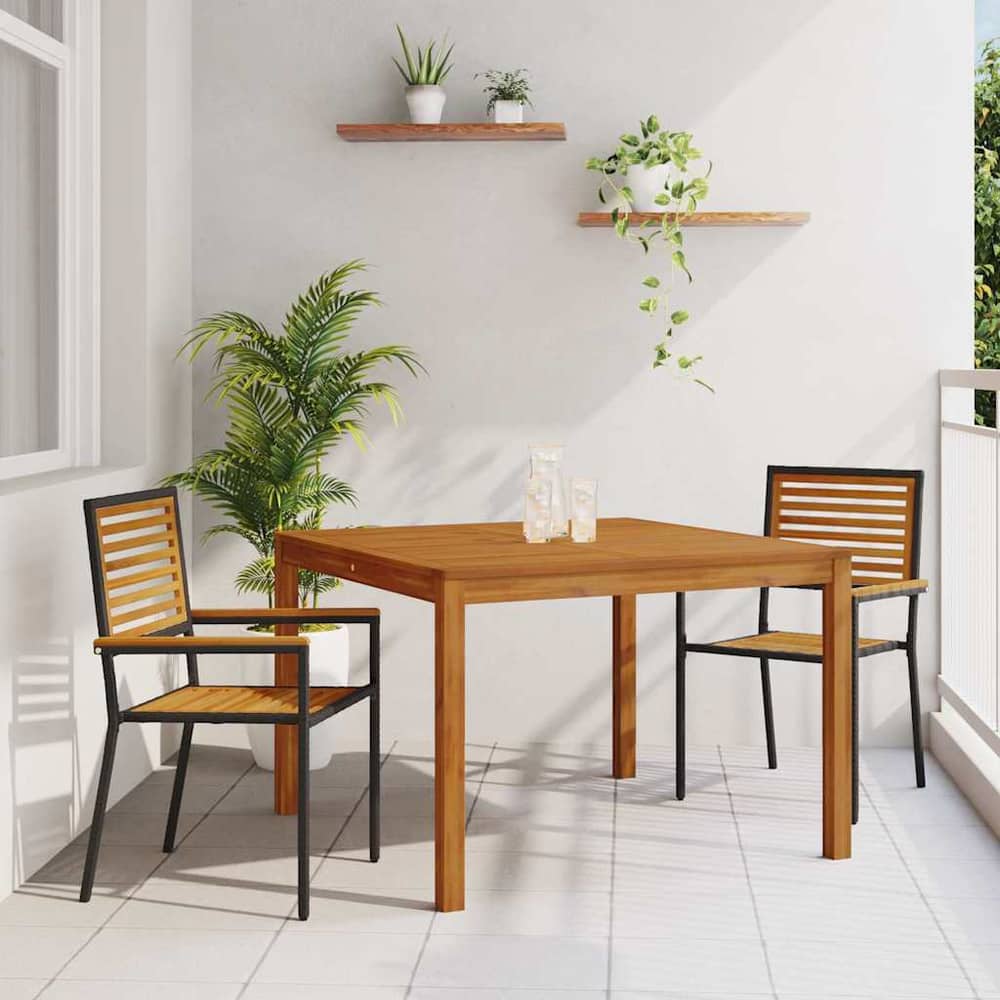 Garden Dining Set 5 pcs Solid Acacia Wood Black 110 cm table length 2-Seater