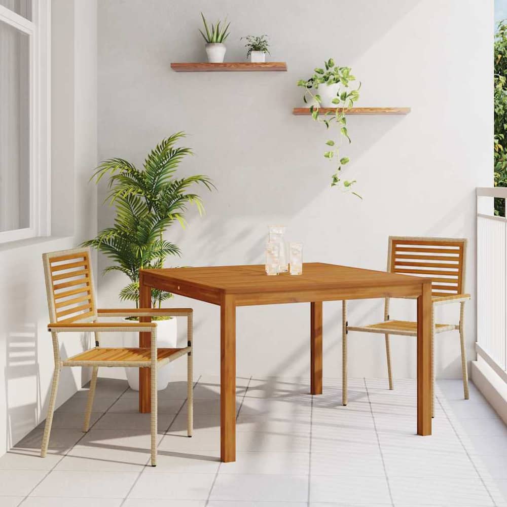 Garden Dining Set 5 pcs Solid Acacia Wood Beige 110 cm table length 2-Seater