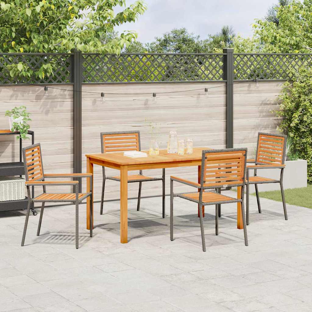 Garden Dining Set 5 pcs Solid Acacia Wood Grey 140 cm table length 4-Seater