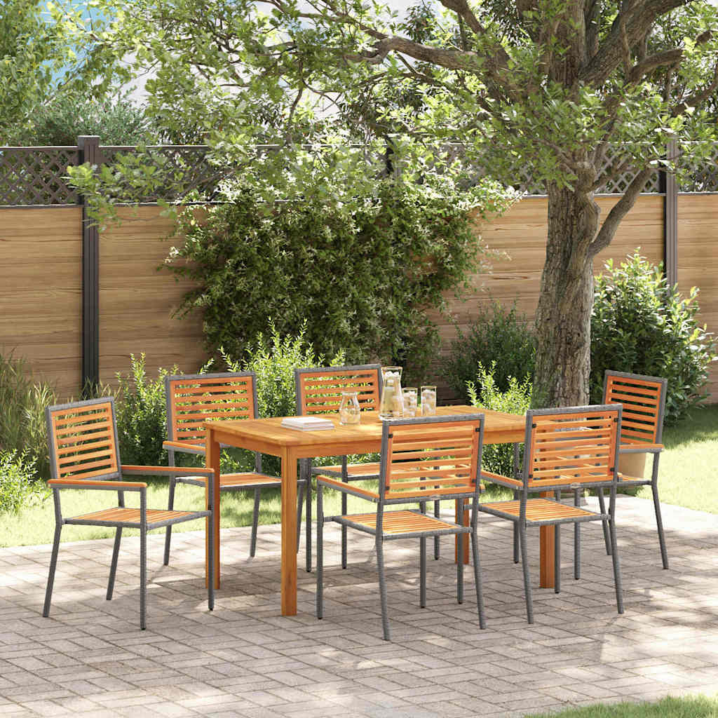 Garden Dining Set 5 pcs Solid Acacia Wood Grey 140 cm table length 6-Seater
