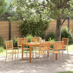 Garden Dining Set 5 pcs Solid Acacia Wood Beige 140 cm table length 6-Seater