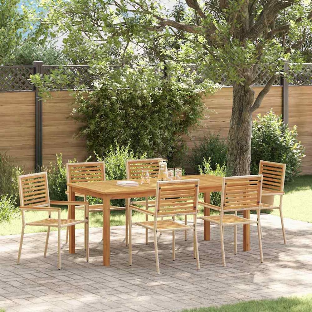 Garden Dining Set 5 pcs Solid Acacia Wood Beige 180 cm table length 6-Seater