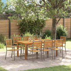 Garden Dining Set 5 pcs Solid Acacia Wood Grey 180 cm table length 8-Seater