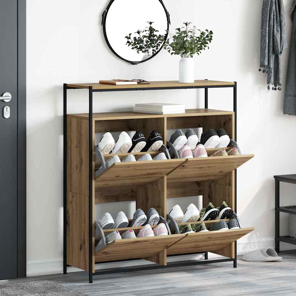 vidaXL Shoe Cabinet 100 x 34 x 112 cm Engineered Wood Artisan Oak 4