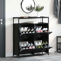 vidaXL Shoe Cabinet 100 x 34 x 112 cm Engineered Wood Black Oak 4