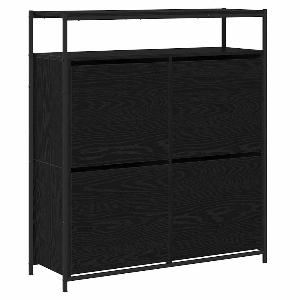 vidaXL Shoe Cabinet 100 x 34 x 112 cm Engineered Wood Black Oak 2