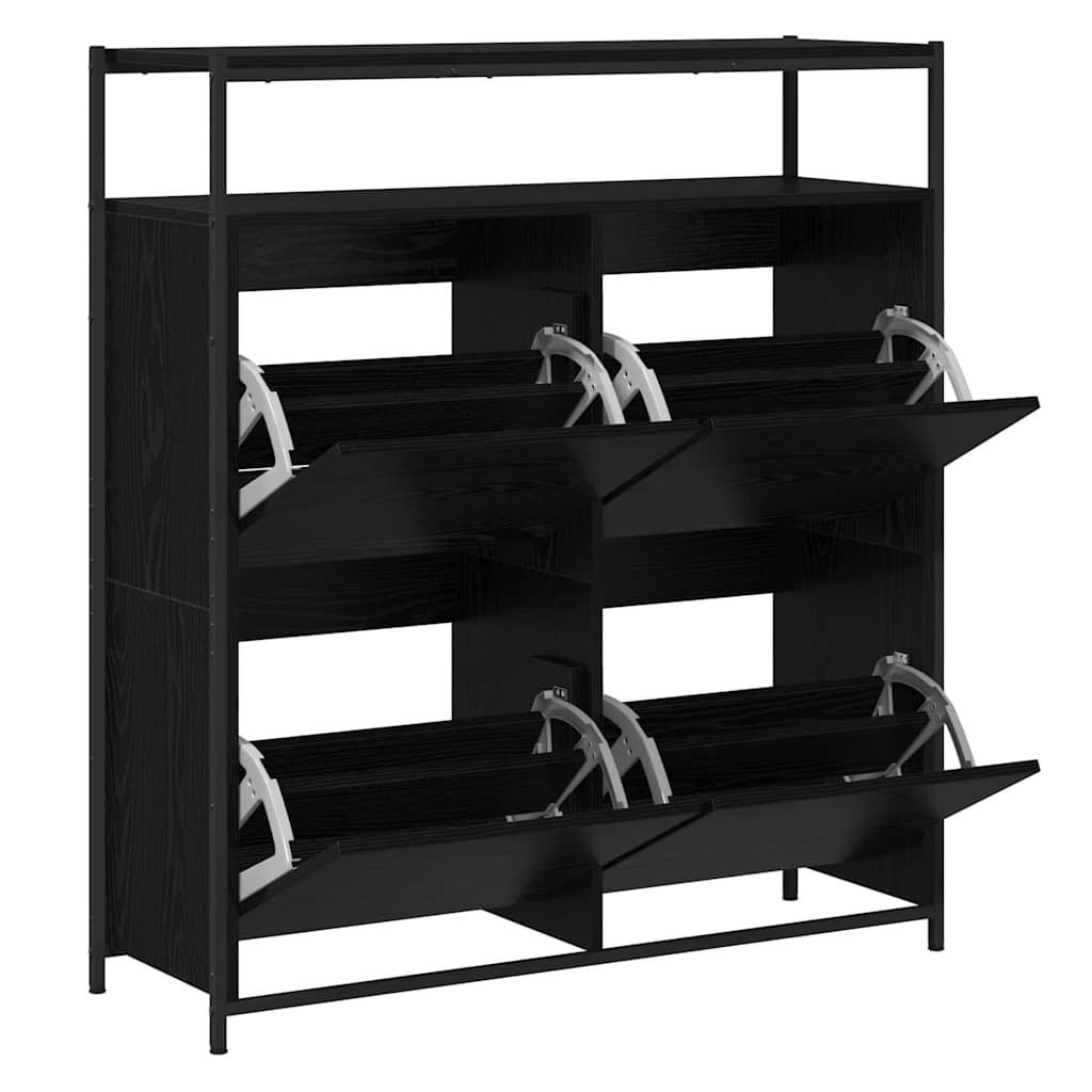 vidaXL Shoe Cabinet 100 x 34 x 112 cm Engineered Wood Black Oak 5