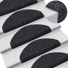 vidaXL Stair Mats Self-adhesive 20 pcs 65x21x4 cm Black Half Round Large 5