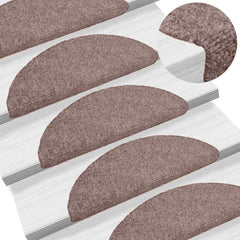 vidaXL Stair Mats Self-adhesive 20 pcs 56x17x3 cm Light Brown Half Round 1