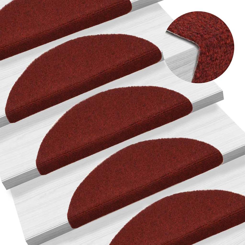 vidaXL Stair Mats Self-adhesive 20 pcs 56x17x3 cm Bordeaux Red Half Round 5