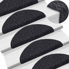vidaXL Stair Mats Self-adhesive 30 pcs 56x17x3 cm Black Half Round 5