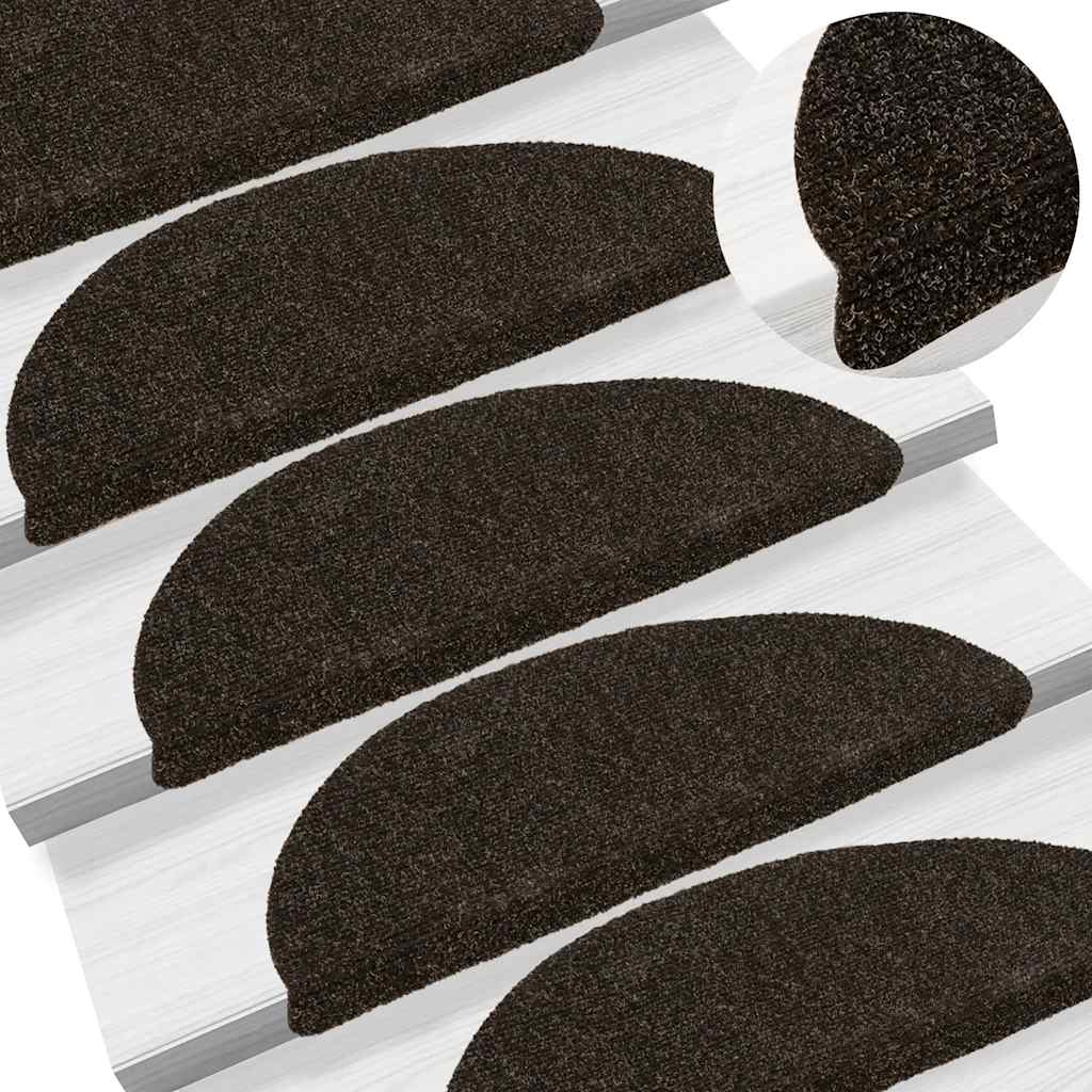 Stair Mats Self-adhesive Half Round 30 pcs in Dark Brown