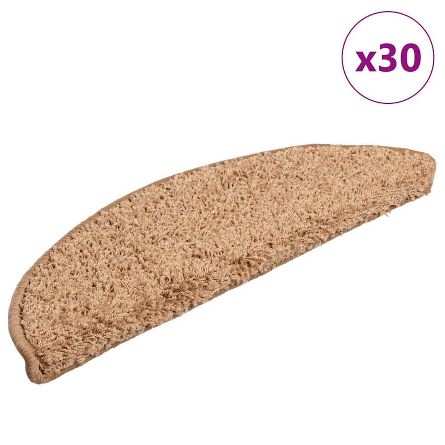 Stair Mats 56x17x3 cm Half Round 30 pcs Beige