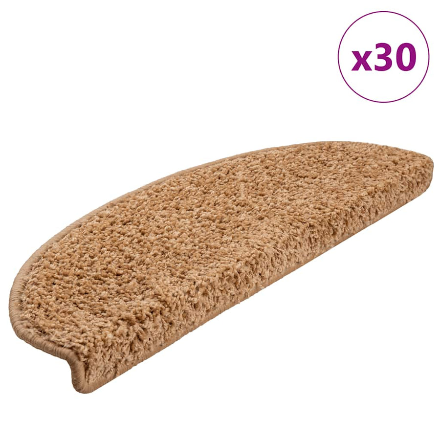 Stair Mats 65x21x4 cm Half Round Large 30 pcs Beige