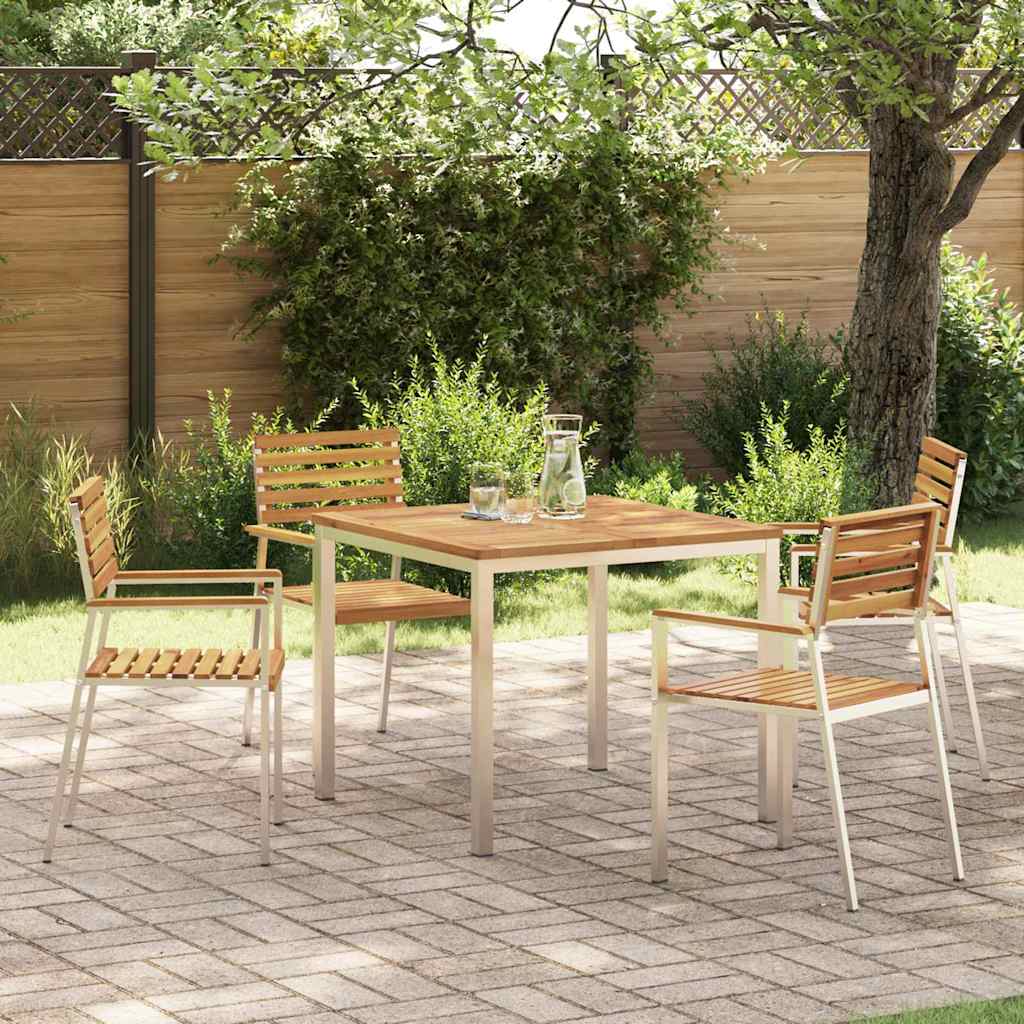 Garden Dining Set 7 pcs and Stainless Steel Solid acacia wood 4 90 cm