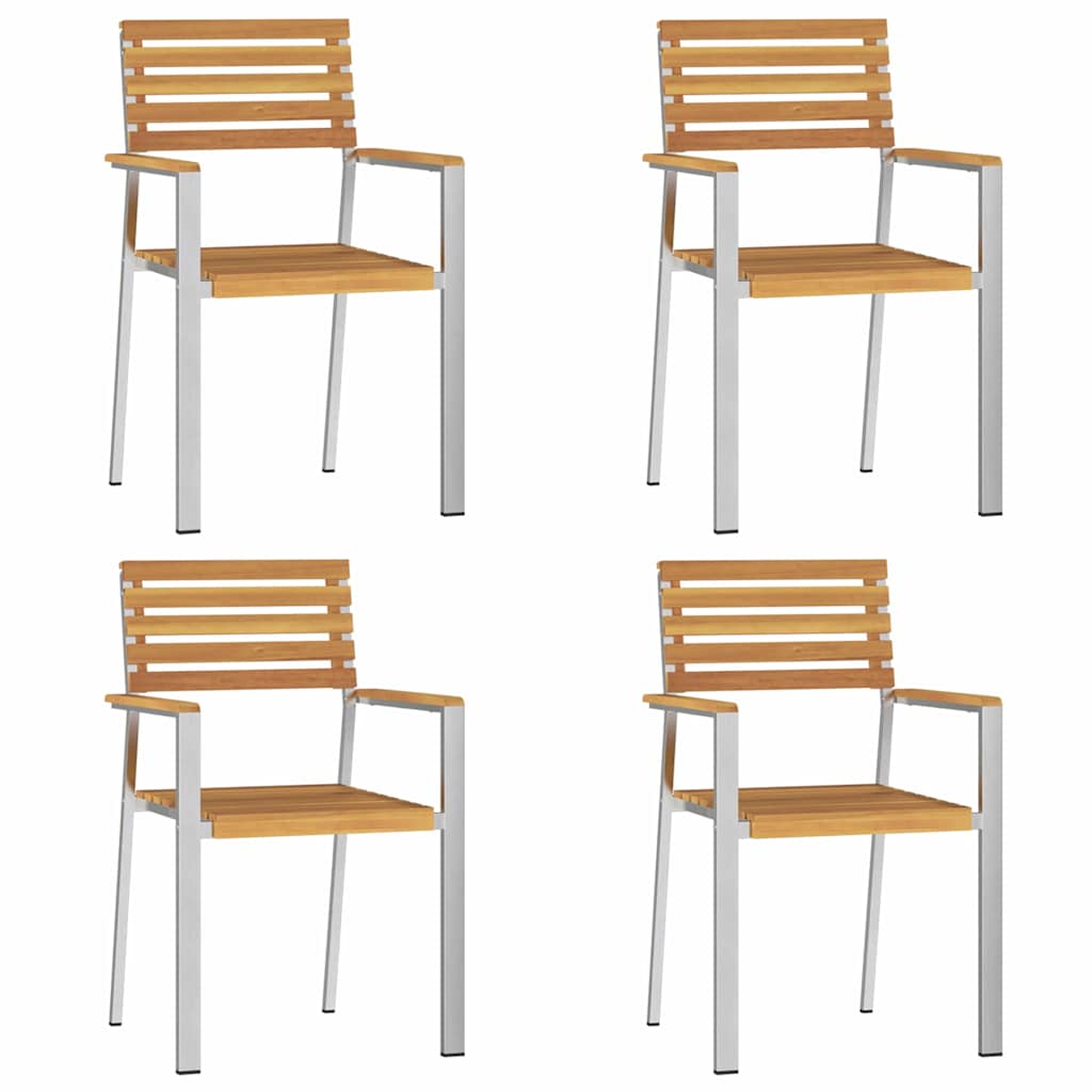 Garden Dining Set 7 pcs and Stainless Steel Solid acacia wood 4 150 cm