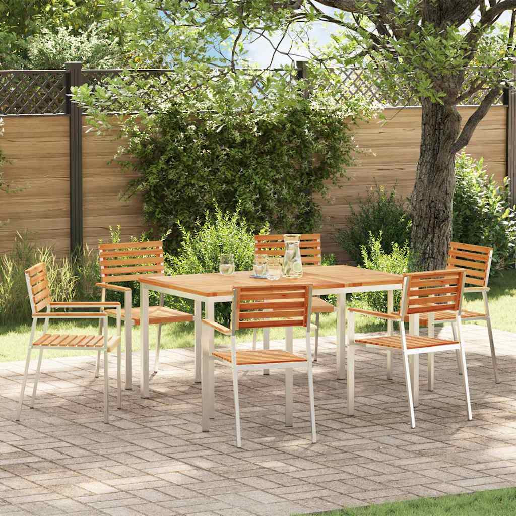 Garden Dining Set 7 pcs and Stainless Steel Solid teak wood 6 150 cm