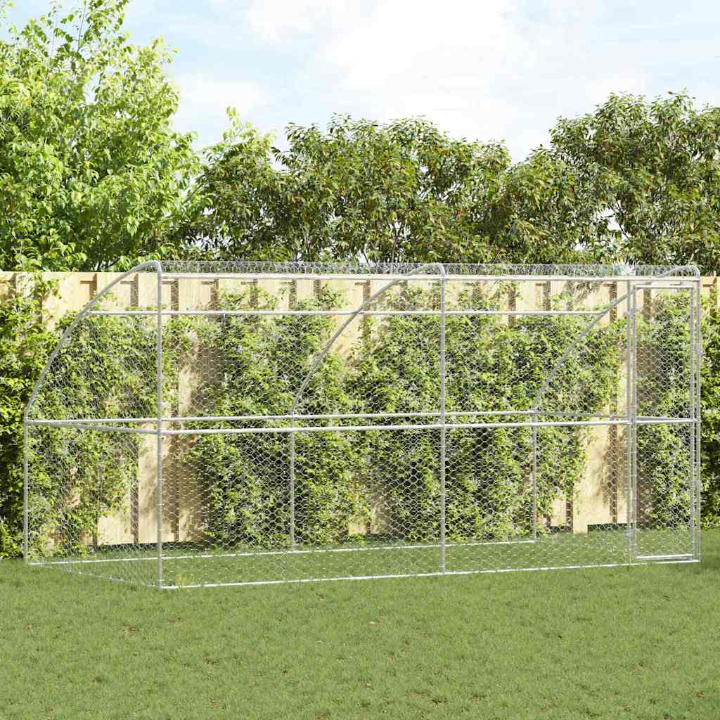 Dog Kennel 3 pcs Silver 6 x 2 x 2 m Galvanised steel 400 cm with 2 doors