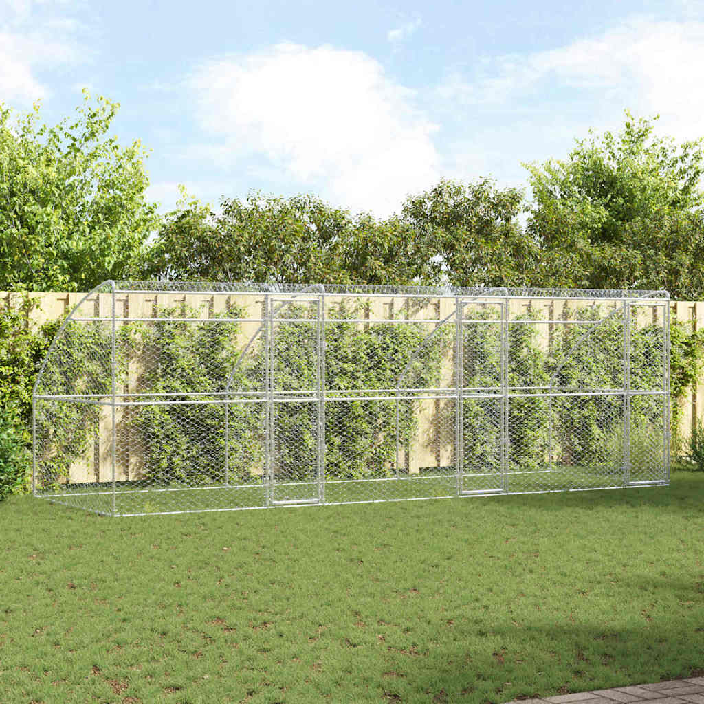 Dog Kennel 3 pcs Silver 6 x 2 x 2 m Galvanised steel 600 cm with 3 doors