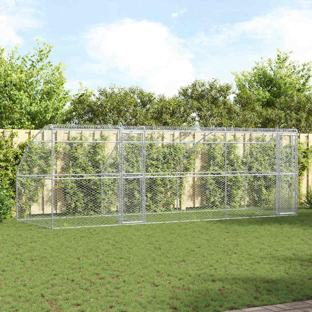 Dog Kennel 3 pcs Silver 6 x 2 x 2 m Galvanised steel 600 cm with 2 doors