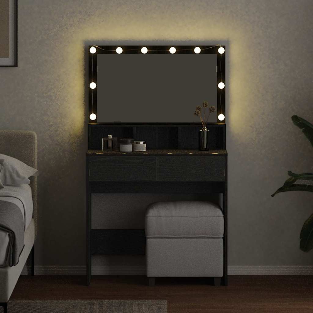 vidaXL Dressing Table Black Oak 80 x 41 x 134.5 cm Engineered Wood 4