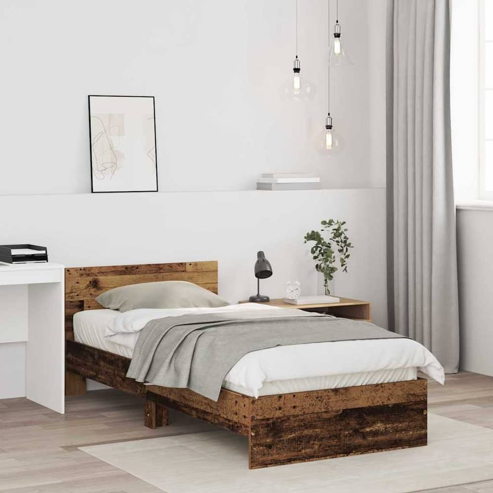 Bed Frame with Headboard Engineered wood Old Wood 75 x 190 cm