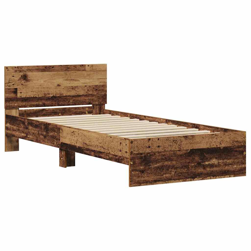 Bed Frame with Headboard Engineered wood Old Wood 75 x 190 cm
