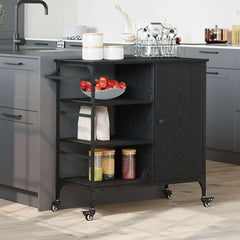 vidaXL Kitchen Trolley Black Oak 87.5 x 39 x 84.5 cm Engineered Wood 1