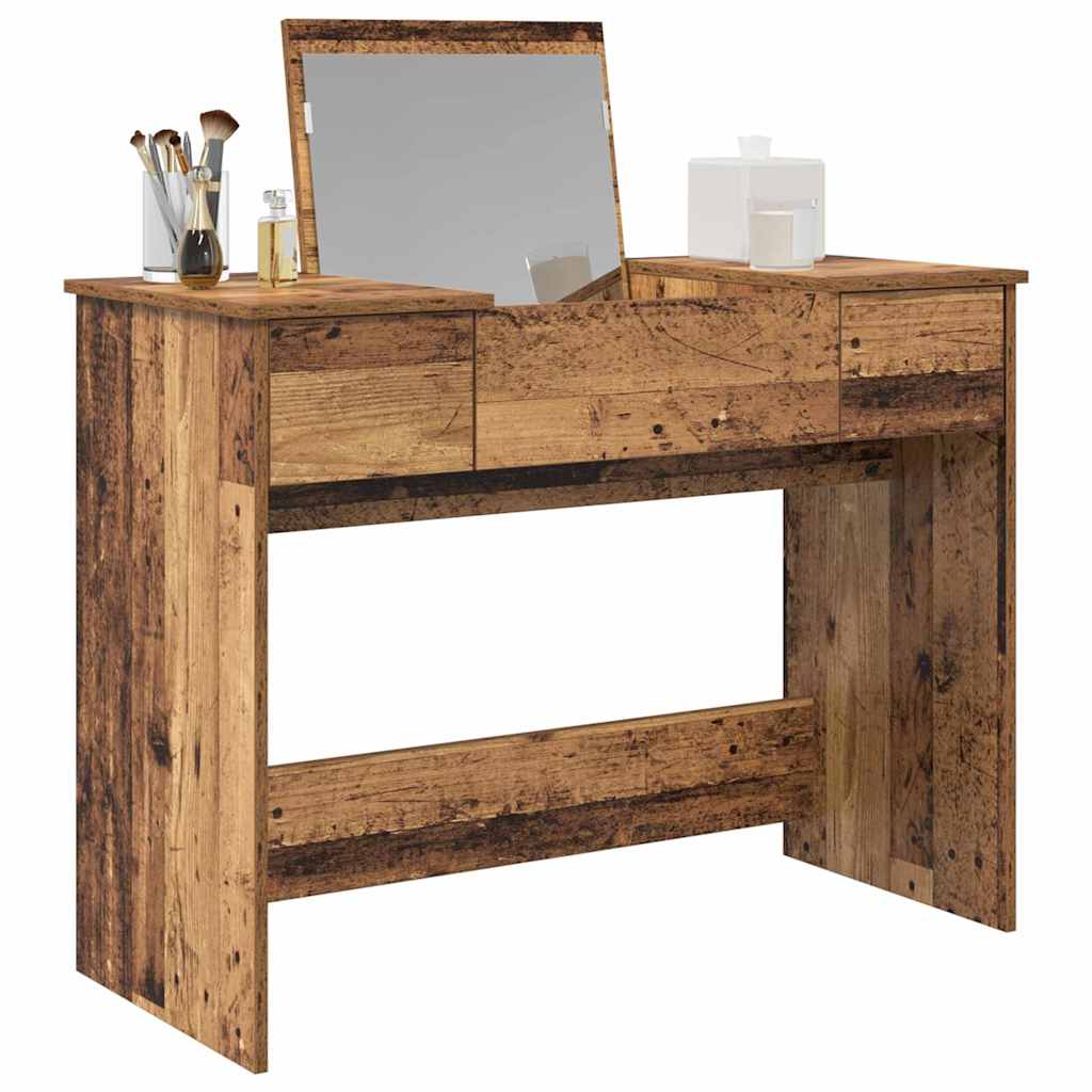 vidaXL Cosmetic Table with Drawer with Mirror Old Wood 100 x 45 x76 cm 3