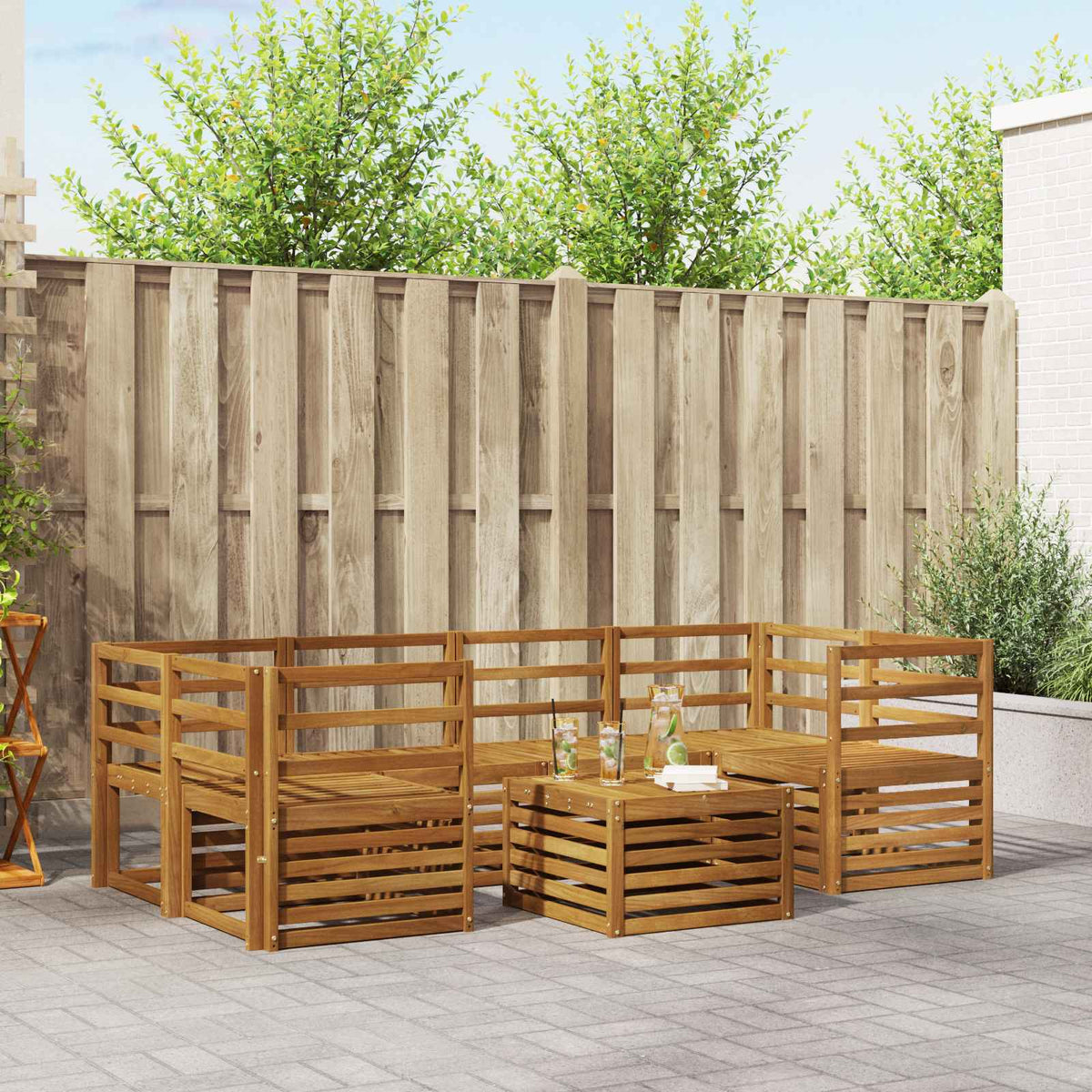Outdoor Sofa Set 7 pcs 6-Seaters Solid Acacia Wood Natural Horizontal slats