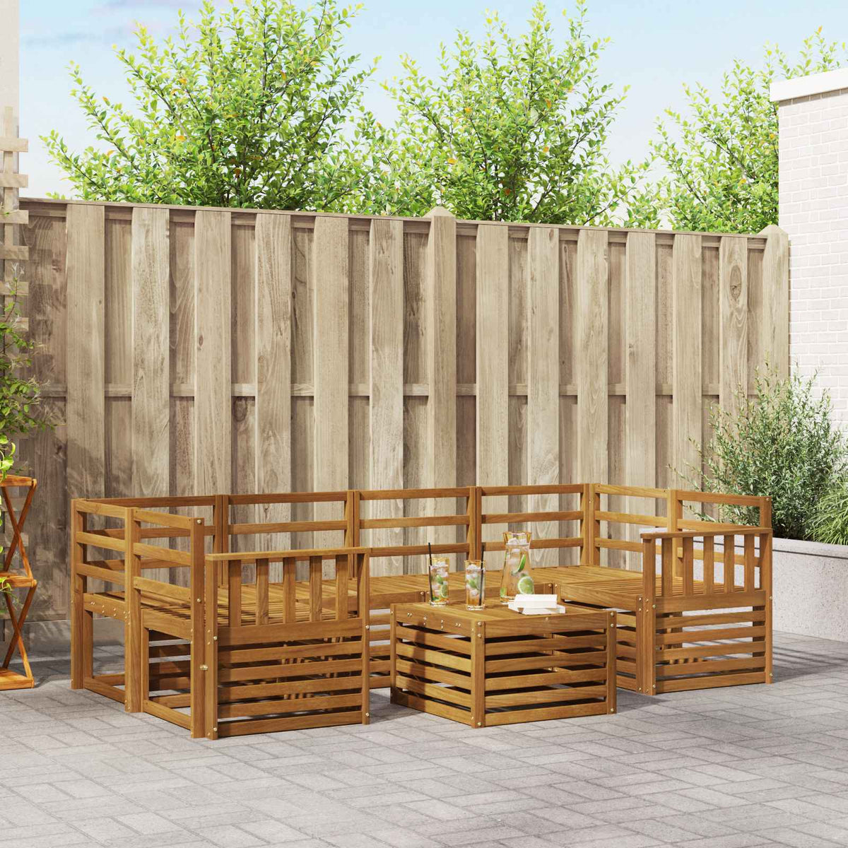 Outdoor Sofa Set 7 pcs 6-Seaters Solid Acacia Wood Natural Vertical slats