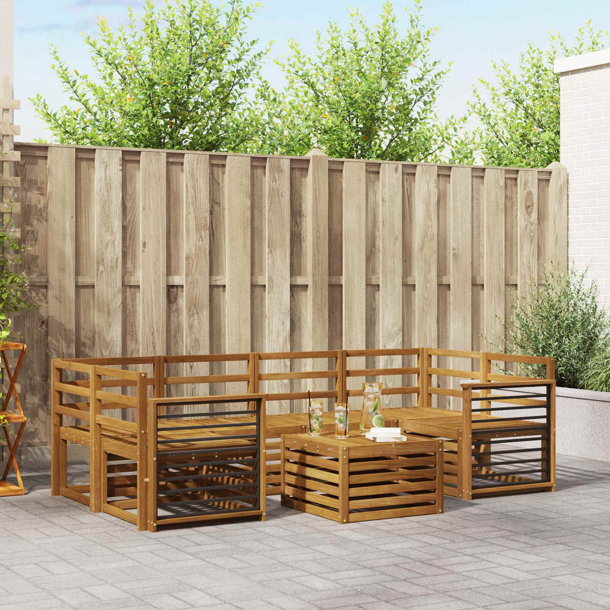 Outdoor Sofa Set 7 pcs 6-Seaters Solid Acacia Wood Natural Straight