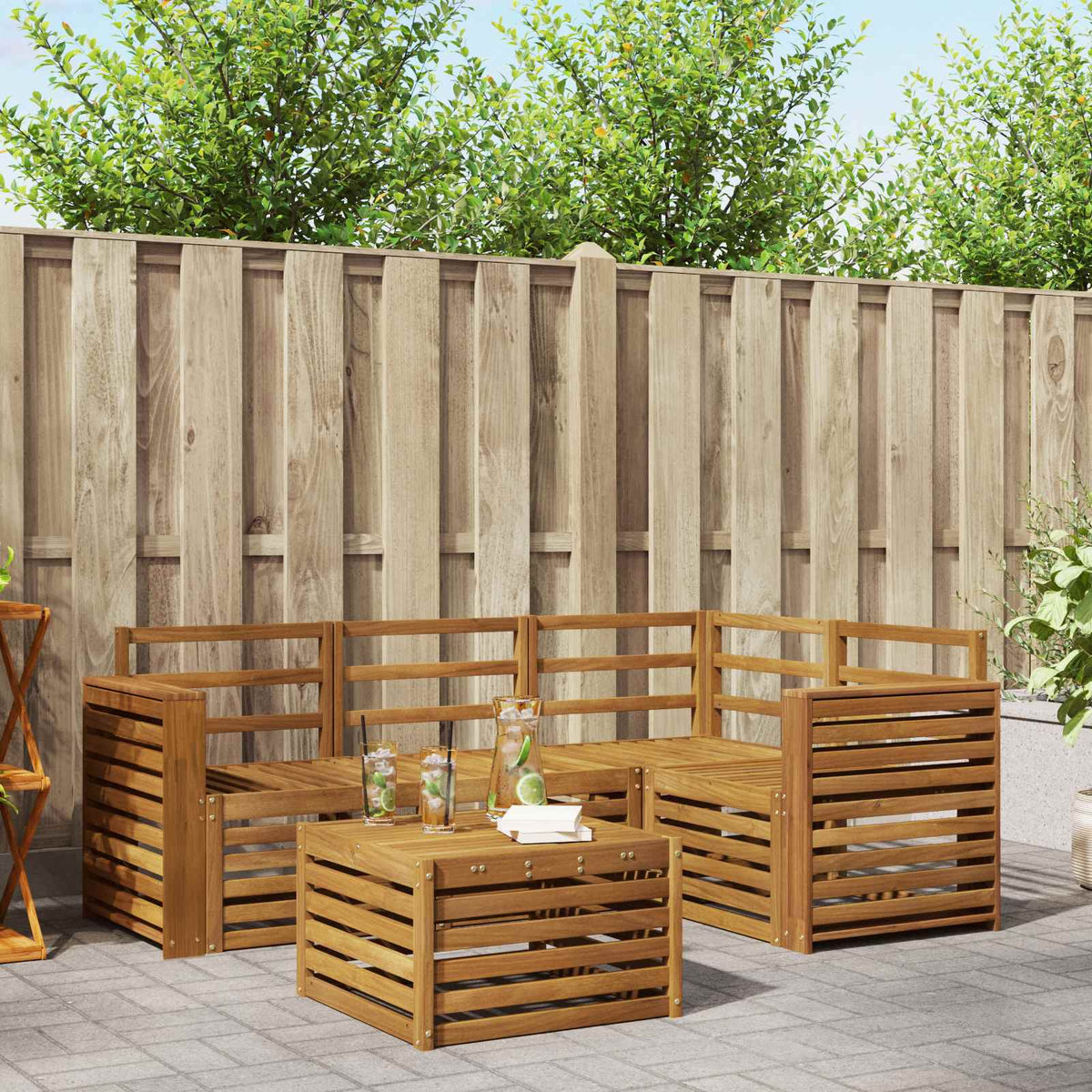 Outdoor Sofa Set 5 pcs Polyester Natural Wide flat