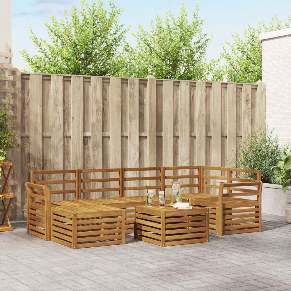 Outdoor Sofa Set 7 pcs 5-Seaters Solid Acacia Wood Natural Curved