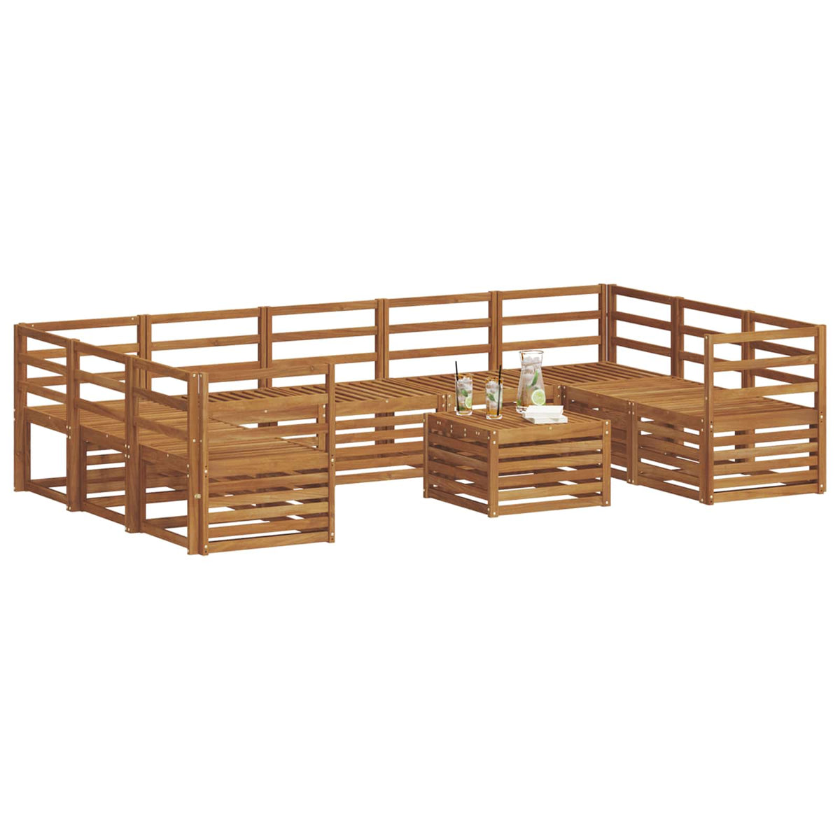 Outdoor Sofa Set 10 pcs Natural Horizontal slats