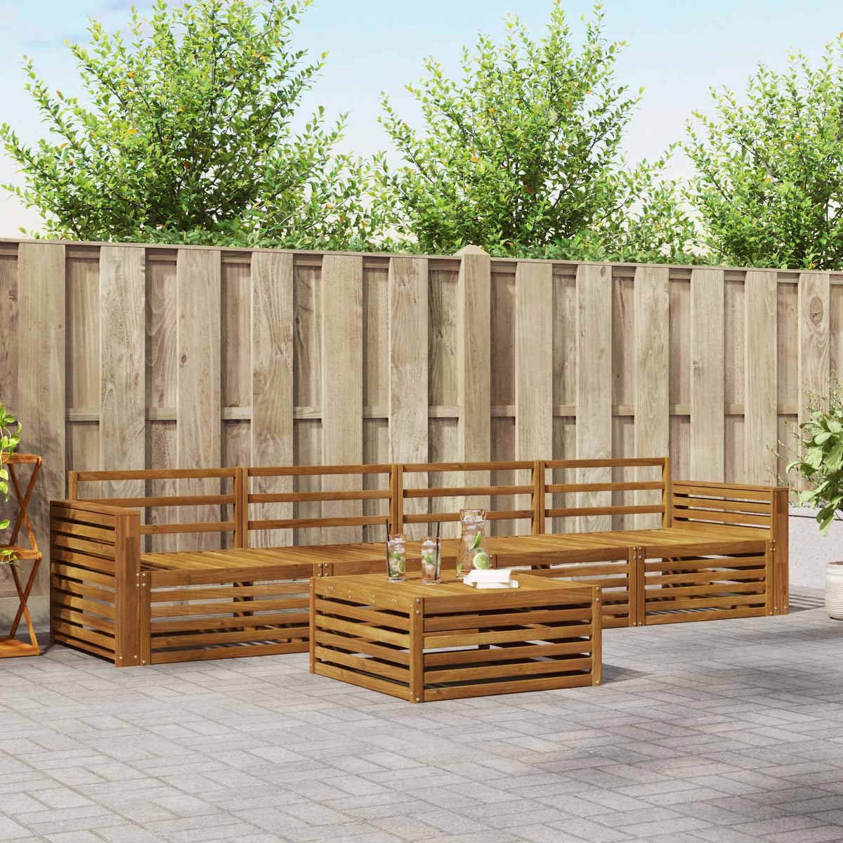 Outdoor Sofa Set 5 pcs 4-Seaters Natural Solid Acacia Wood Wide flat