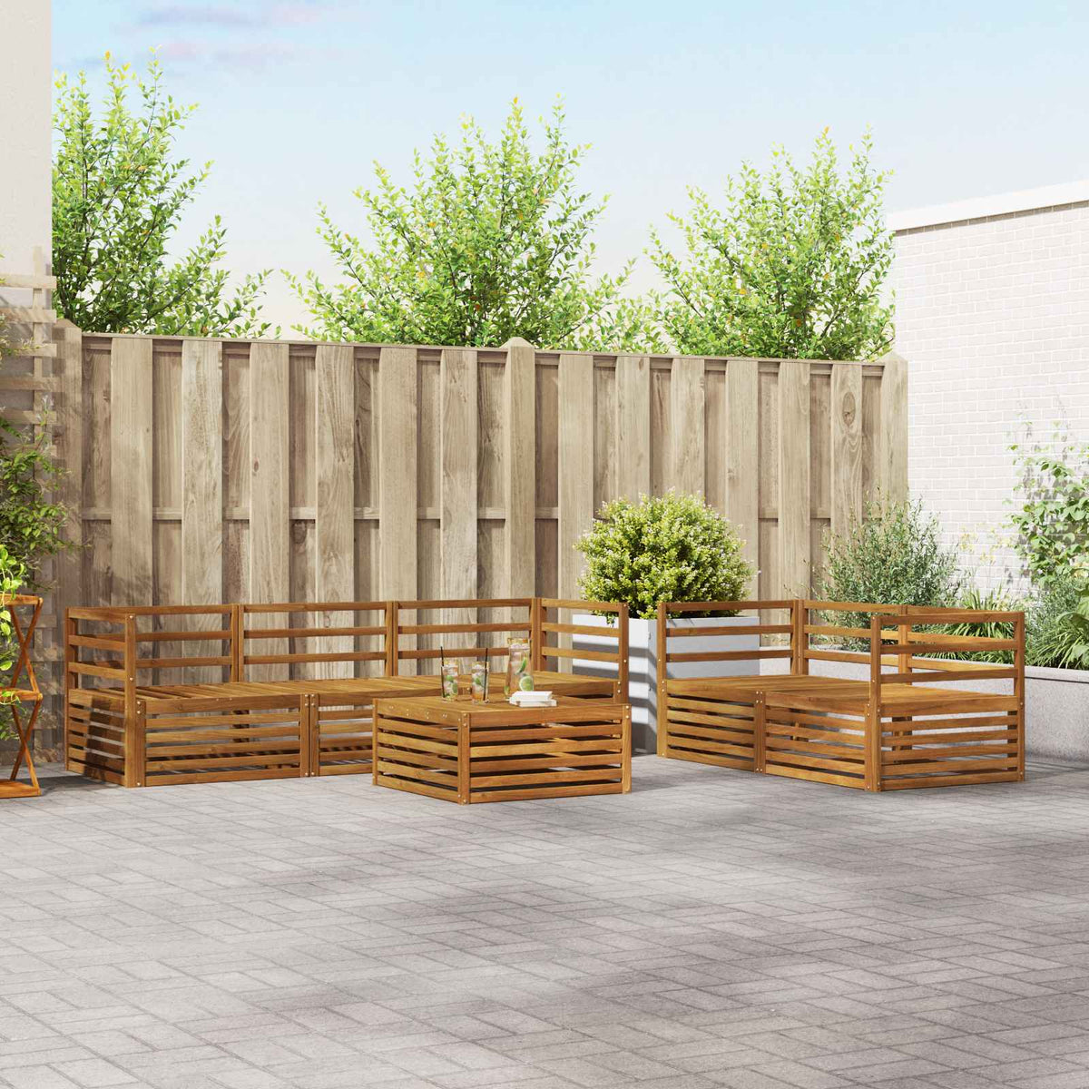 Outdoor Sofa Set 6 pcs 5-Seaters Solid Acacia Wood Natural Horizontal slats