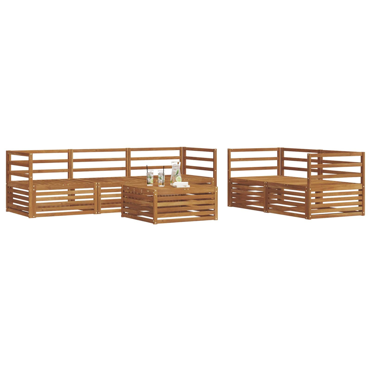 Outdoor Sofa Set 6 pcs 5-Seaters Solid Acacia Wood Natural Horizontal slats