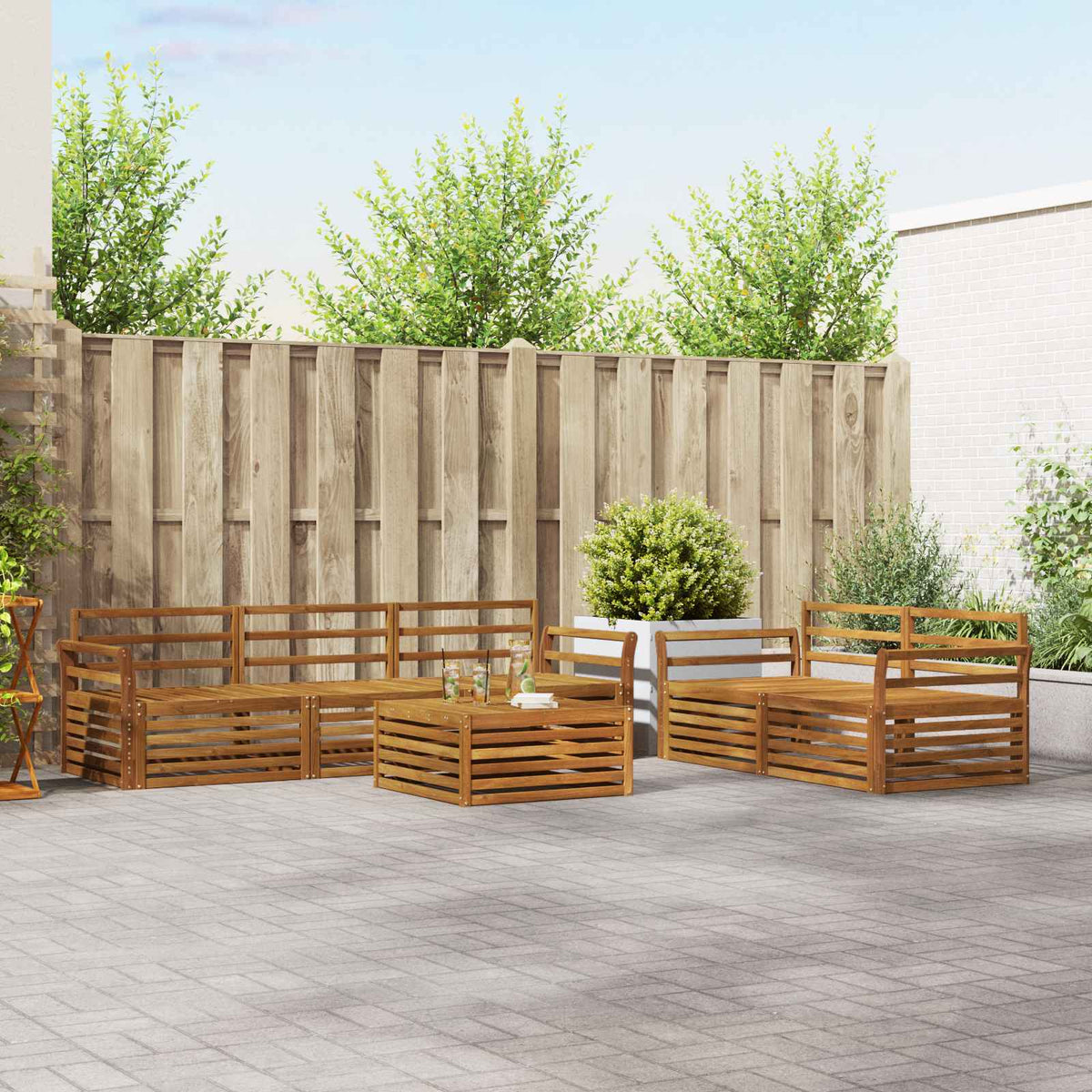 Outdoor Sofa Set 6 pcs 5-Seaters Solid Acacia Wood Natural Curved