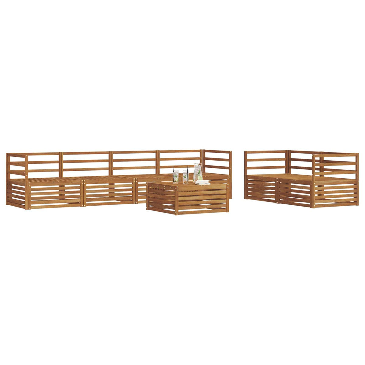 Outdoor Sofa Set 7 pcs 6-Seaters Natural Solid Acacia Wood Horizontal slats