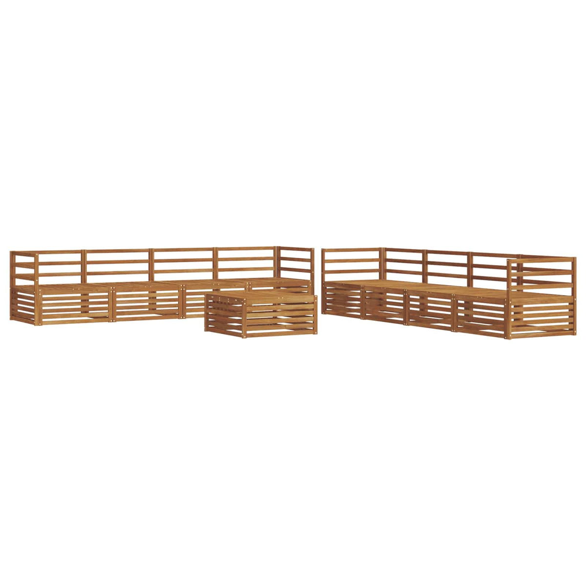 Outdoor Sofa Set 9 pcs 8-Seaters Natural Solid Acacia Wood Horizontal slats