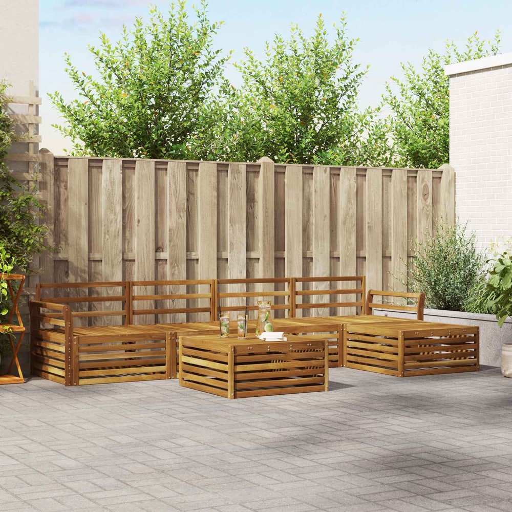 Outdoor Sofa Set 6 pcs Natural Solid Acacia Wood Curved