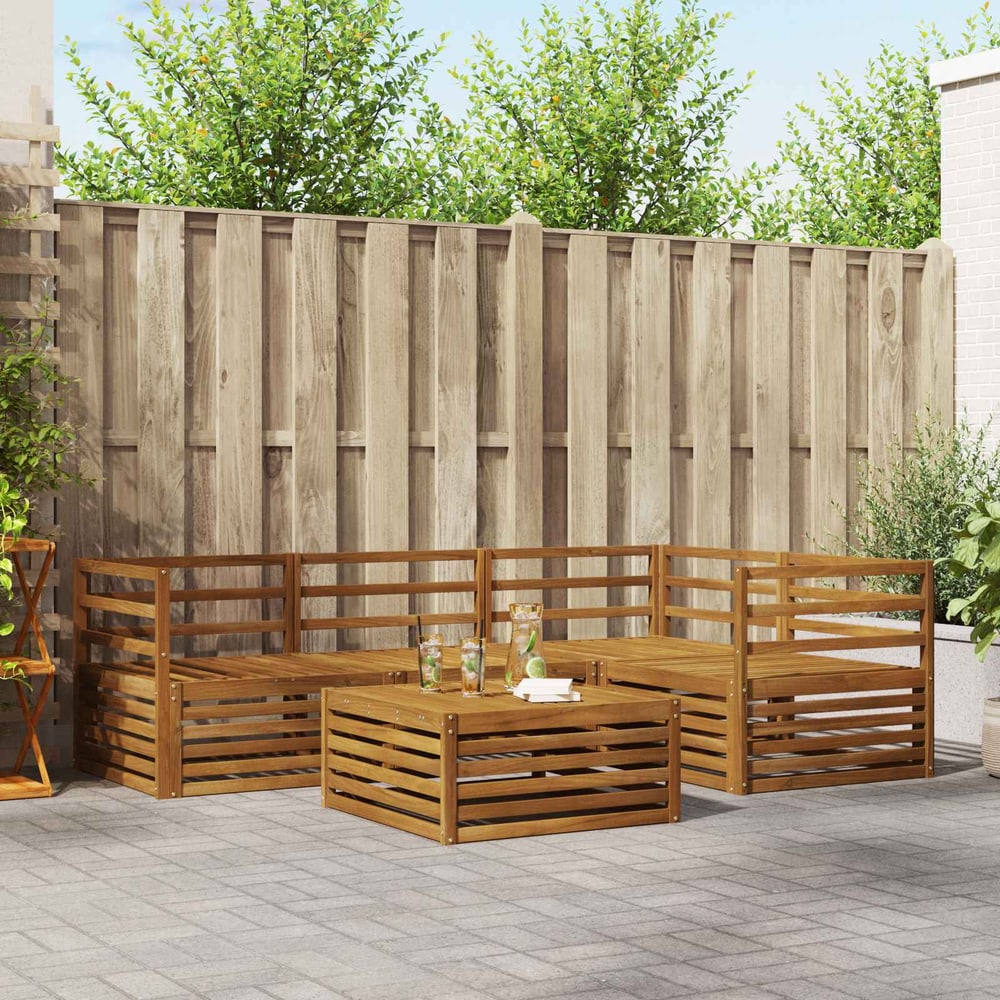 Outdoor Sofa Set 5 pcs Natural Solid Acacia Wood Horizontal slats